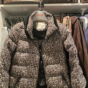 Moncler Women's Brown and White Patterned Puffer Jacket
